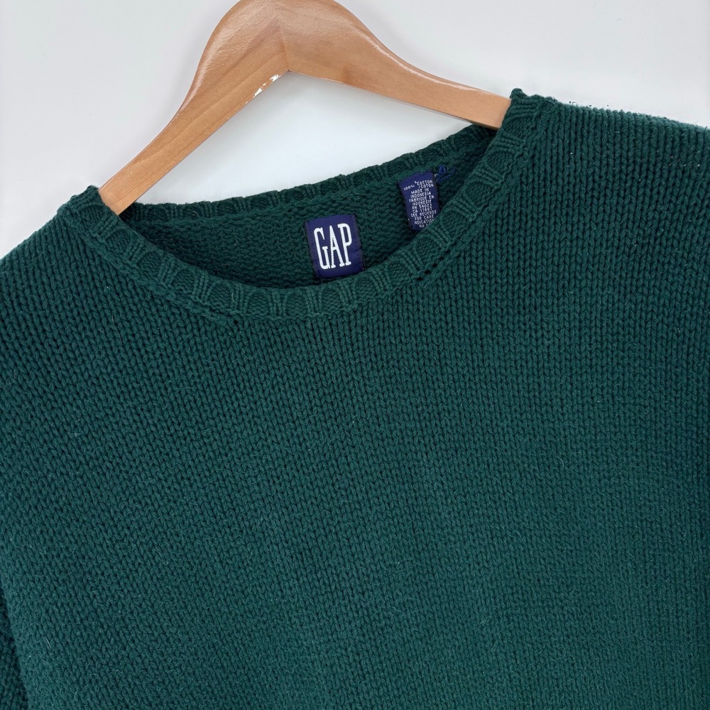 VTG 90s GAP Shaker Knit Crewneck Sweater Mens L Green Cotton Heavy *REPAIR